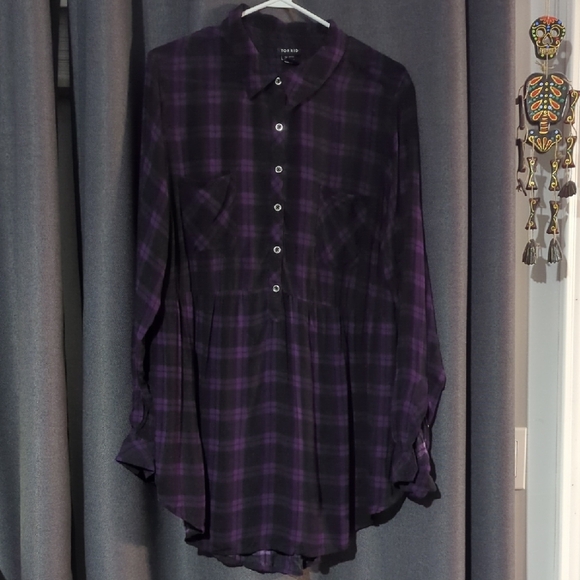 torrid Tops - Torrid Black and Purple Plaid Shirt